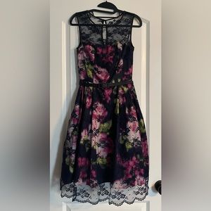 Eliza J - Watercolor Satin with Lace Overlay - Cocktail Dress